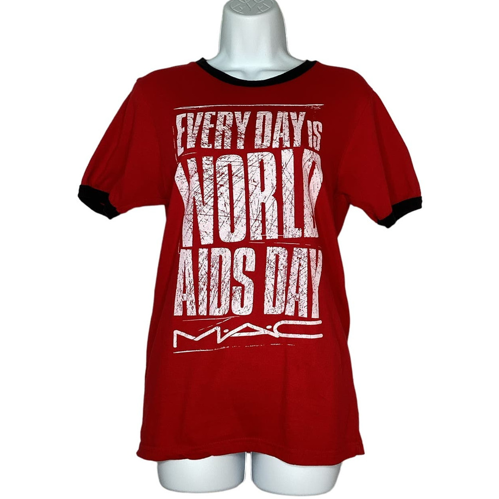 M.A.C. World AIDS Day Viva Glam Staff Red Ringer T-Shirt 3 or M